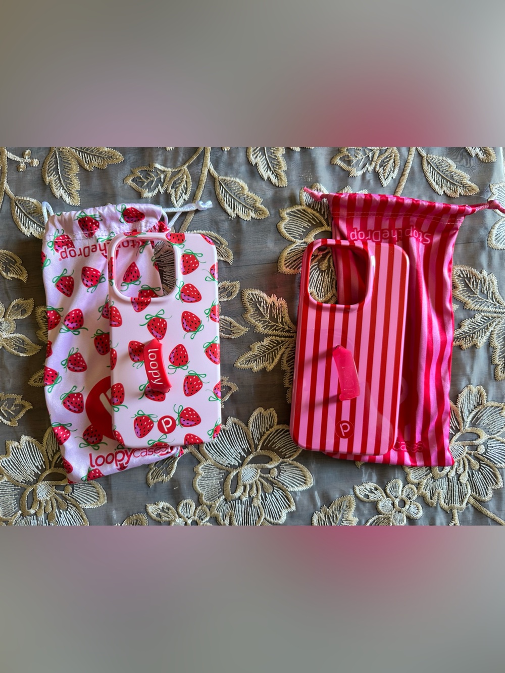 Loopy Case Pink Strawberry & Striped Phone Cases